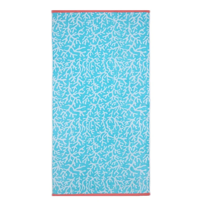 Mainstays Beach Collection Coral Teal Cotton-Blend Beach Towel | Walmart (US)
