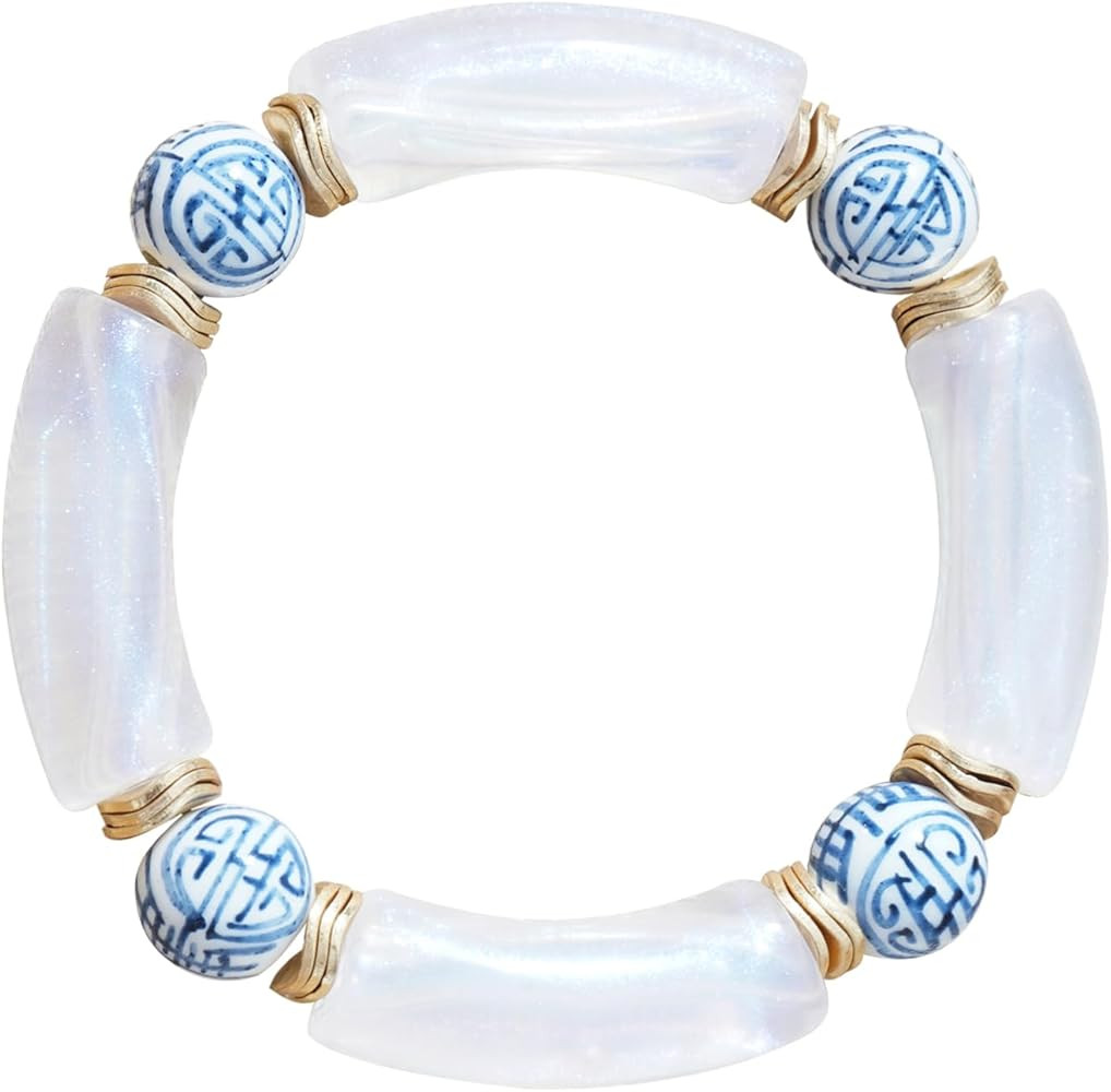 Bamboo Tube Bangle Bracelets for Women Stacking Chunky Colorful Acrylic Beads Stretch Bracelets F... | Amazon (US)