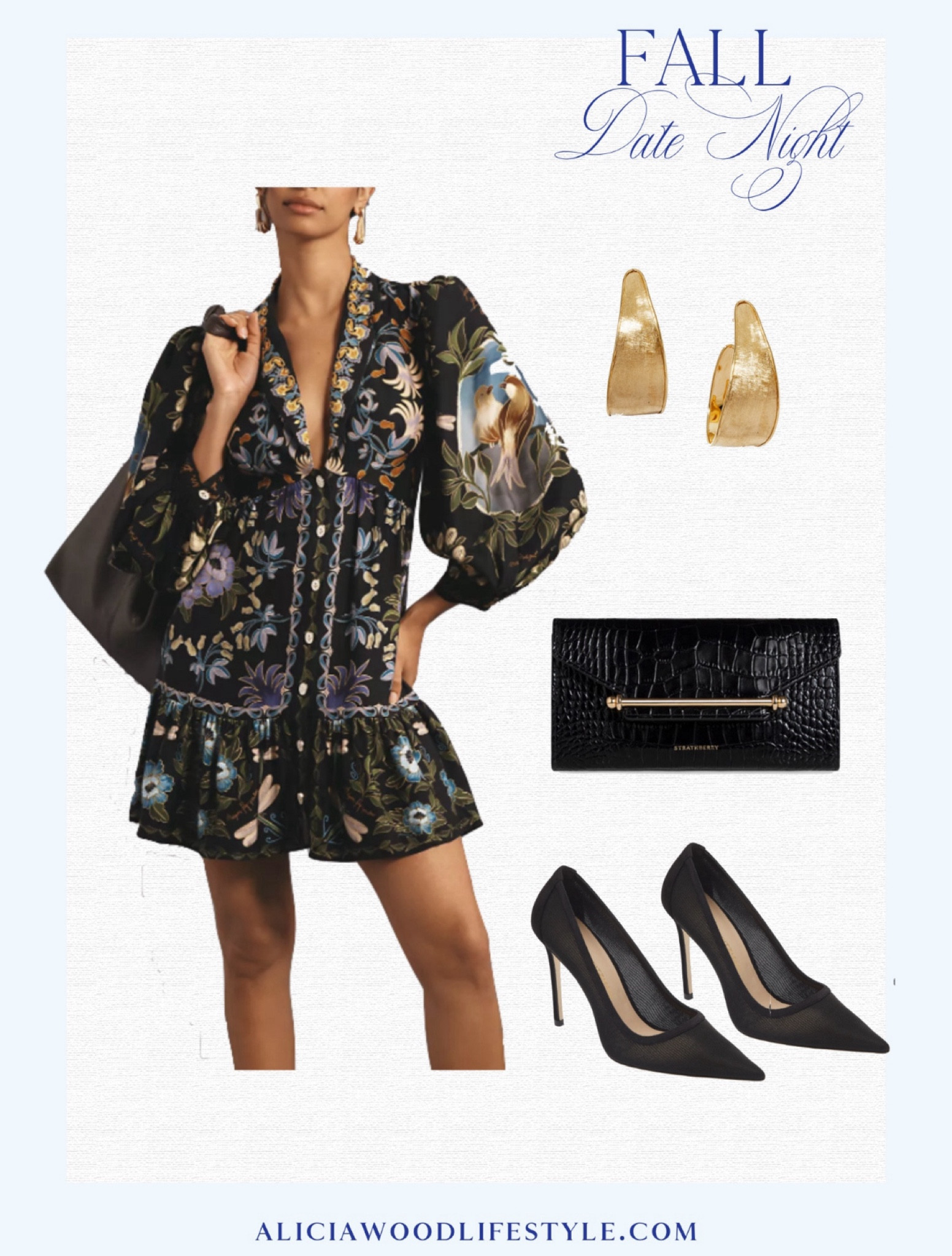 Fall Date Night 
Dark floral mini dress
Black heels
Black clutch with gold detail 
Gold hammered hoops 
Date night dress

#LTKSeasonal #LTKStyleTip #LTKOver40