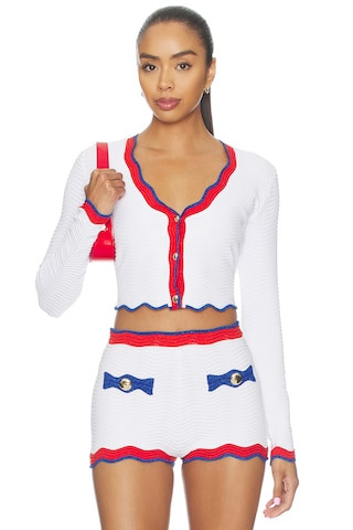 Orlaithe Knit Cardigan in White & Geranium | Revolve Clothing (Global)