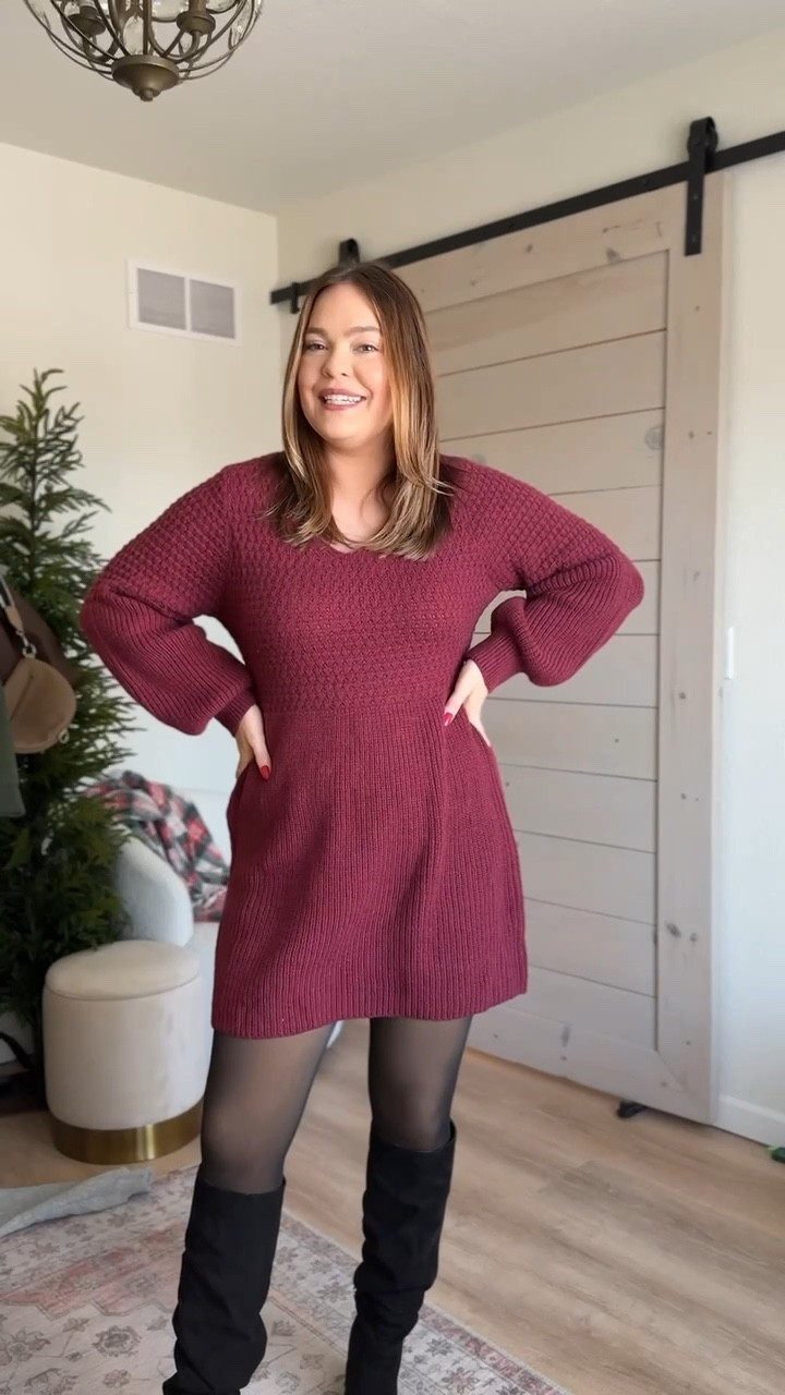 The most adorable sweater dress for winter in a wine/berry shade with balloon sleeves. Wear with leggings or tights!

#LTKMidsize #LTKHoliday #LTKootd
