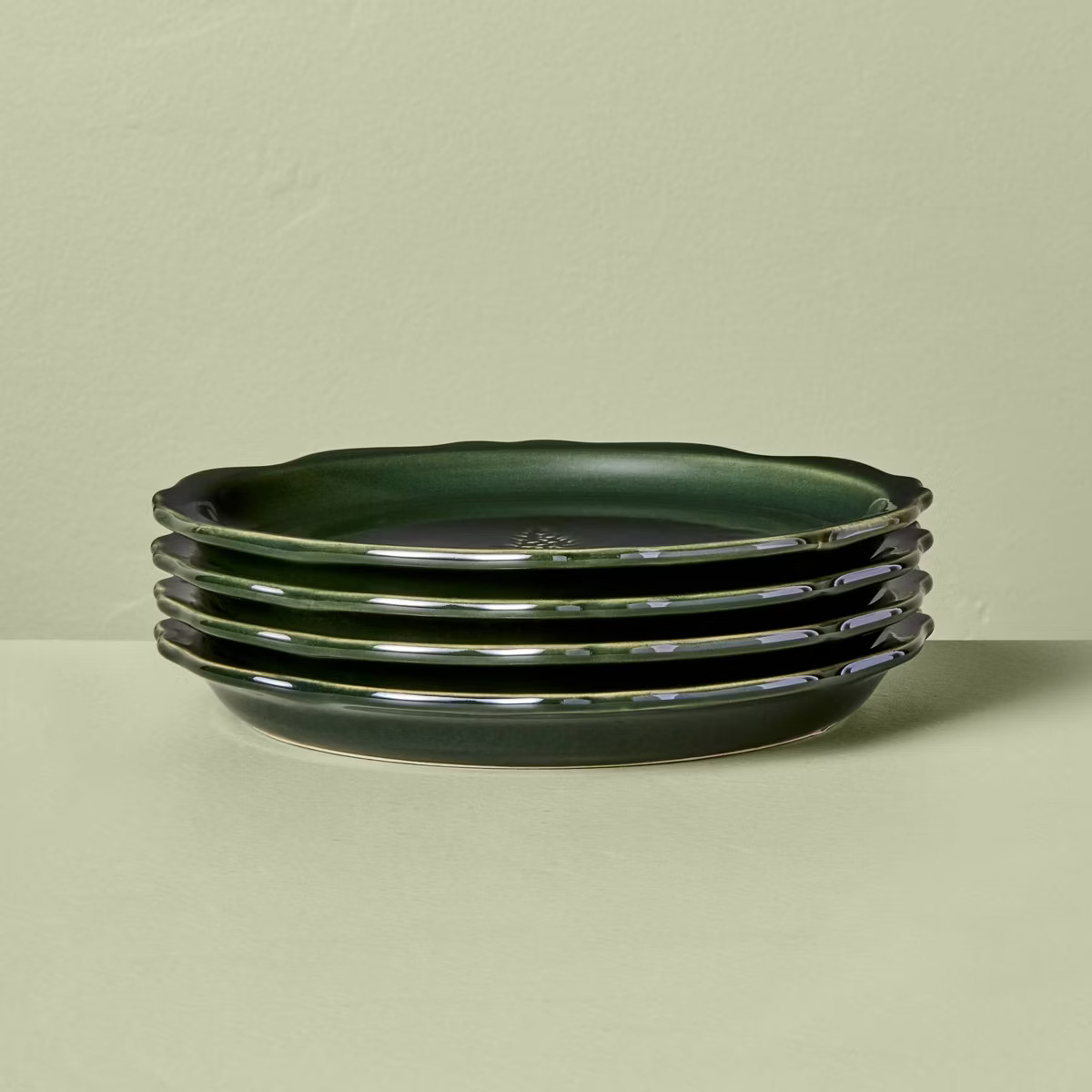 Set of 4 7" Stoneware Carved Ribbed Edge Appetizer Plate Tree Icon Green - Hearth & Hand™ with ... | Target