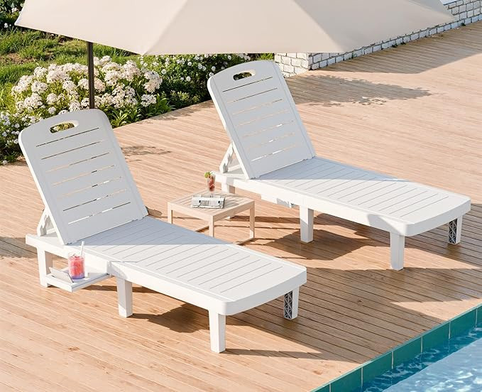 Outdoor Chaise Lounge Chairs Set of 2, Oversized Lounge Chairs with 5-Level Adjustable Backrest &... | Amazon (US)