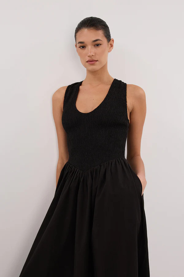 FLORENCE BLACK SLEEVELESS COTTON MIDI DRESS | DISSH