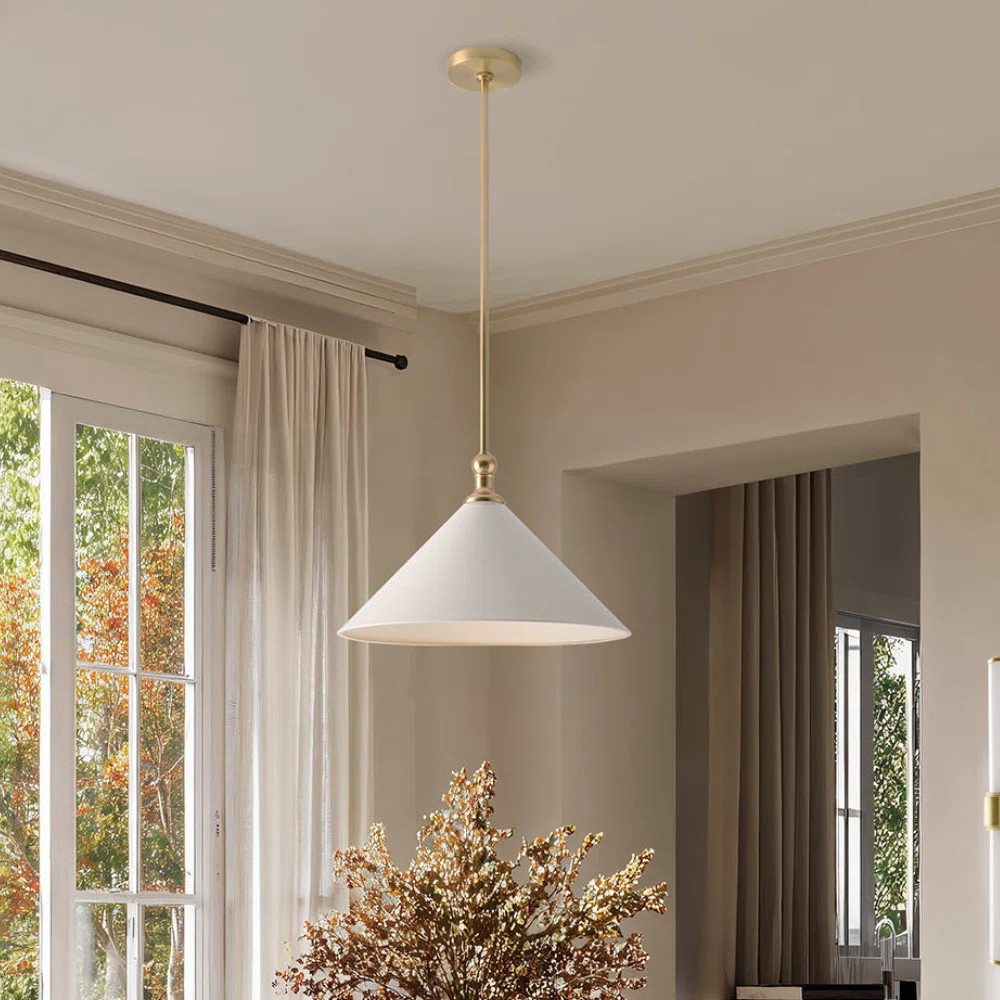 Giza Pendant Light – 17" White and Brass Cone Plug-In or Hardwired Pendant Light Fixture for Ki... | Wayfair North America