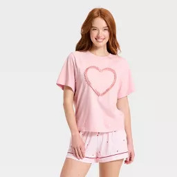 Women's Valentine's Boxy Graphic Heart T-Shirt - A New Day™ Pink XL | Target
