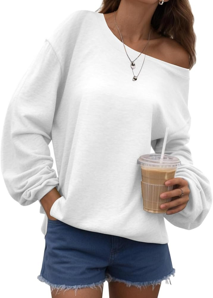 Womens Off the Shoulder Sweatshirt Long Sleeve Loose Pullover Tops Oversized Sweatshirts Trendy S... | Amazon (US)