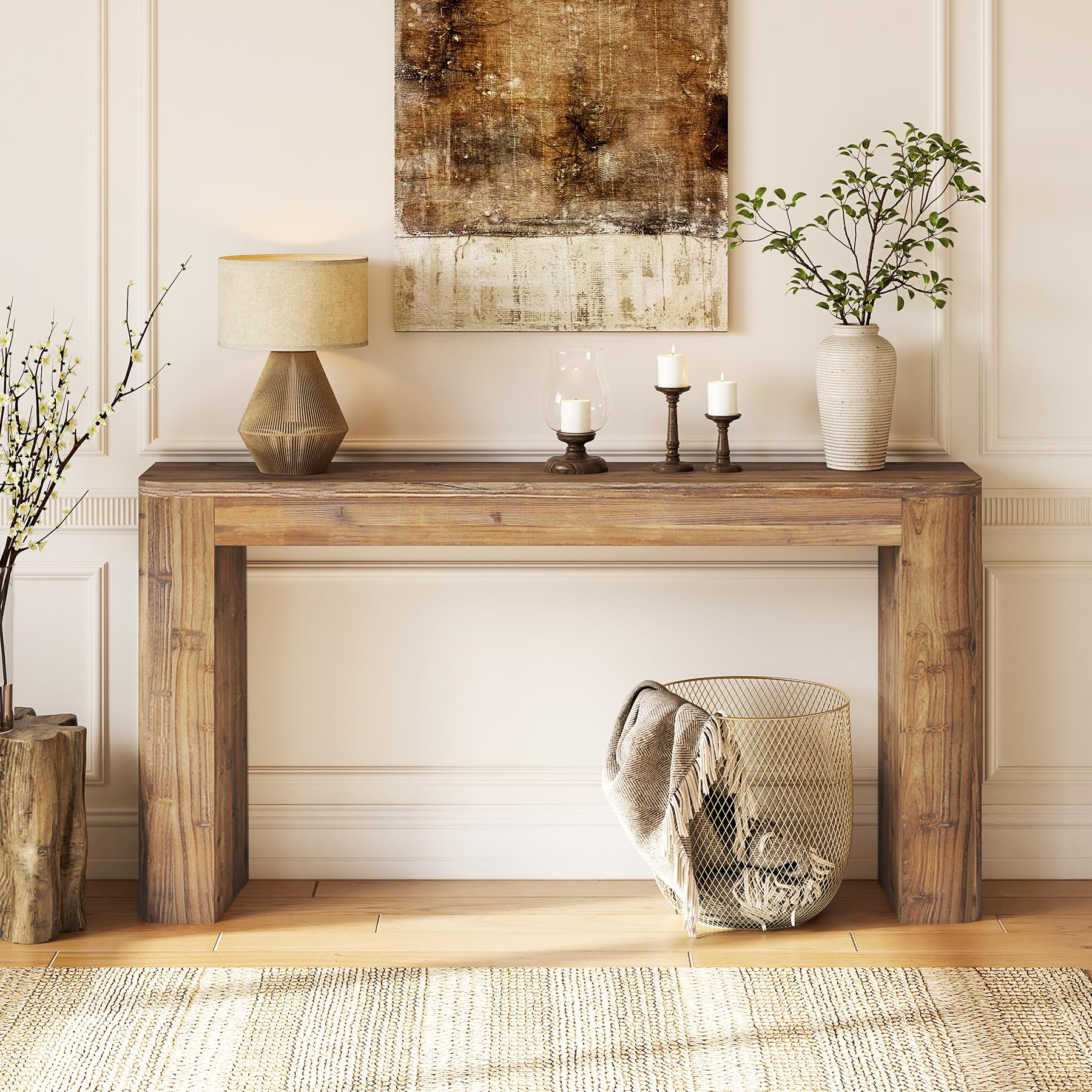 Solid Wood Console Table, 63-Inch Farmhouse Entryway Sofa Table Behind Couch for Living Room Hall... | Amazon (US)