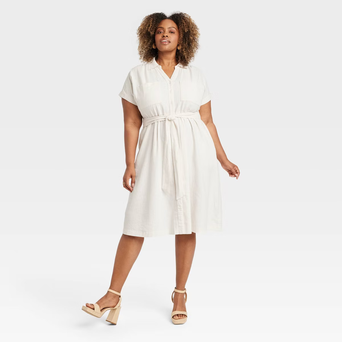 Women's Short Sleeve Tie-Front Midi Shirtdress - Ava & Viv™ | Target
