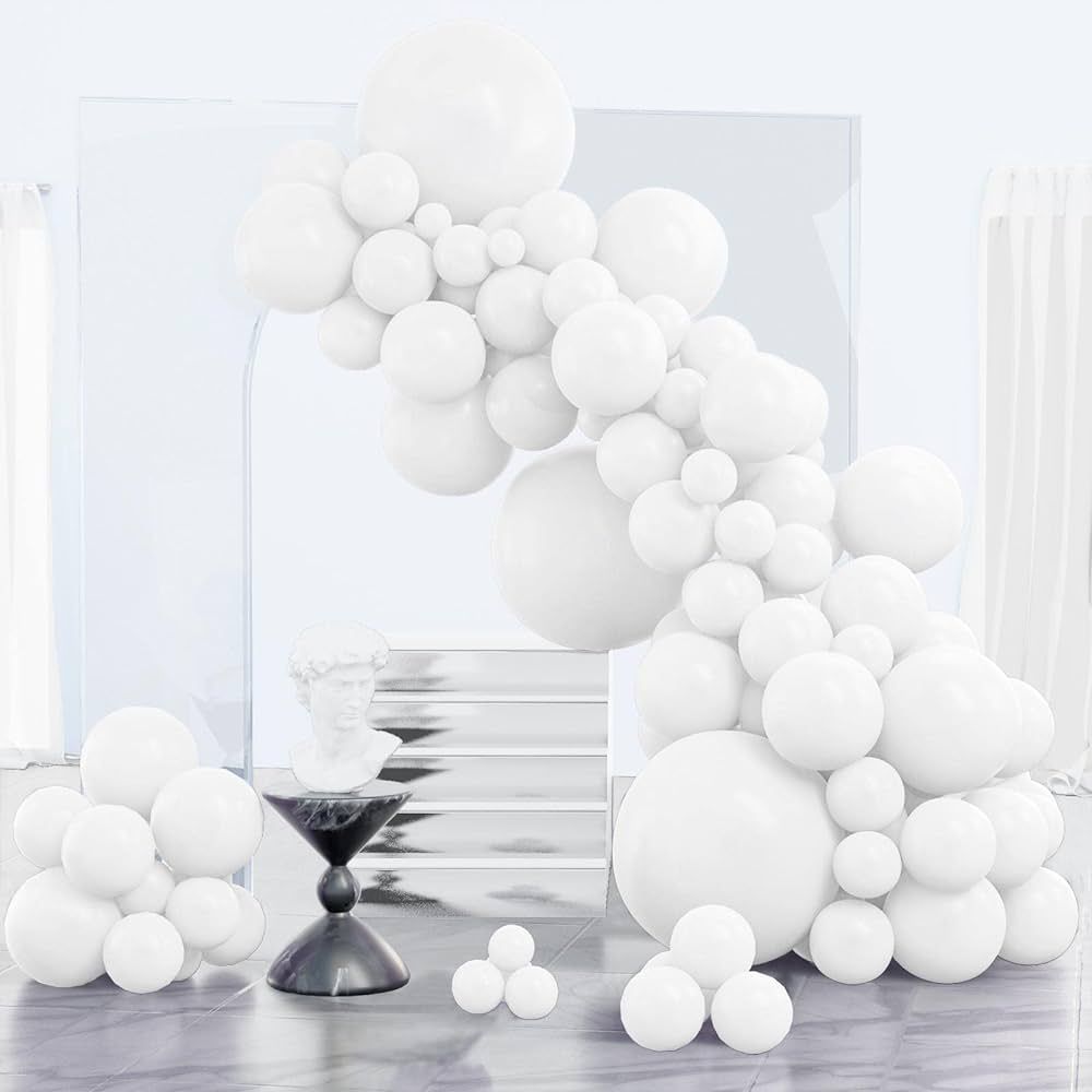 PartyWoo White Balloons, 85 pcs Matte White Balloons Different Sizes Pack of 18 Inch 12 Inch 10 I... | Amazon (US)