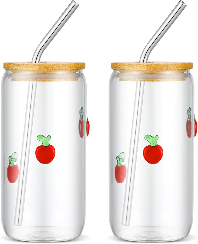 Amazon.com | Honeydak 2 Pcs Icon Juice Glass Tumbler - 18 oz Apple Icon Can Shape Glass Cups with... | Amazon (US)