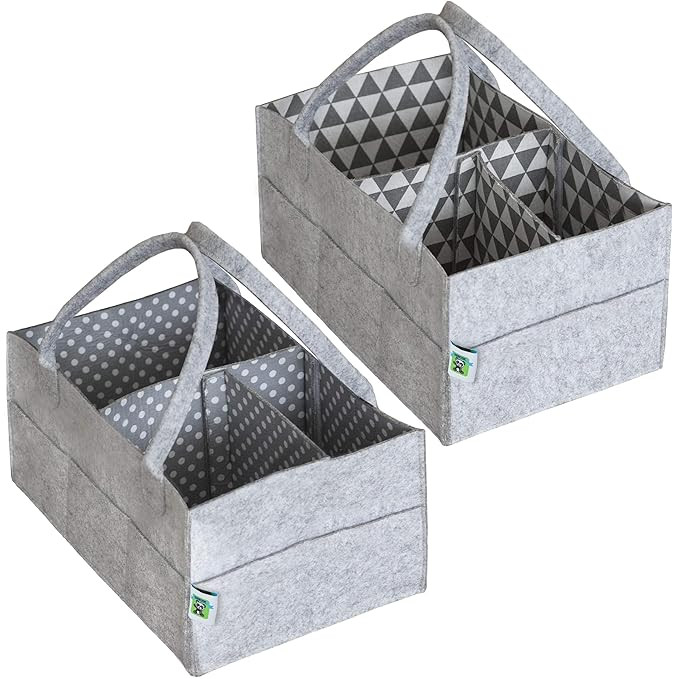 Baby Diaper Caddy Organizer Set of 2 – Nursery Basket with Handles – Baby Diaper Storage and ... | Amazon (US)