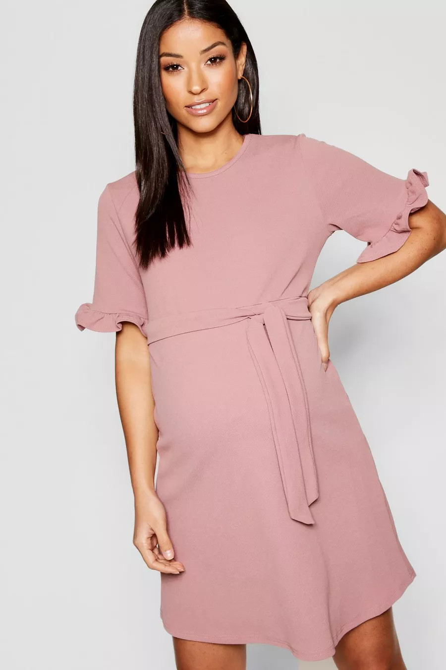 Maternity Ruffle Tie Waist Shift Dress | Boohoo.com (US & CA)