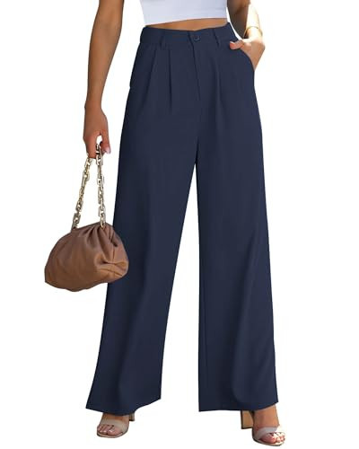 GRAPENT Office Wide Leg Work Pants Business Casual Flowy Work Pants Wide Leg Trouser for Women Trendy Womens Slacks Plus Size High Waisted Trousers Color Navy Blue Size XX-Large 20 22 | Amazon (US)