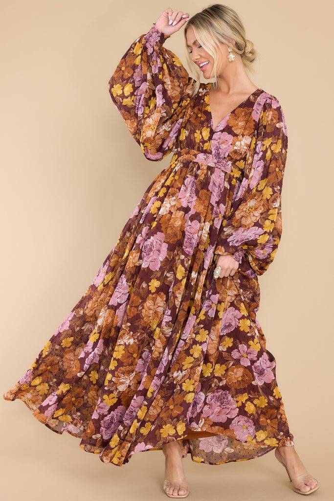 Like A Flower Brown Multi Floral Print Maxi Dress | Red Dress 