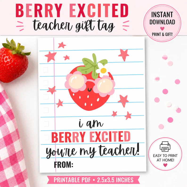 Berry Teacher Gift Tag Printable, Back to School Teacher Gift, Meet the Teacher Gift Tag, Strawbe... | Etsy (Global)