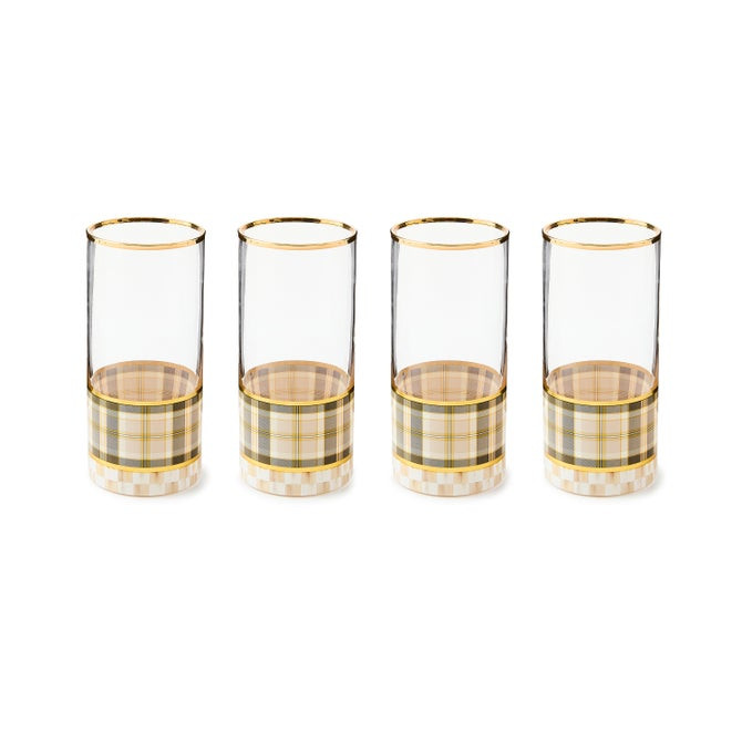 Tartan Mocha Highball Glass, Set of 4 | MacKenzie-Childs