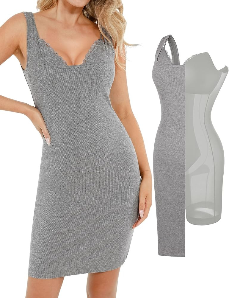 Popilush Cocktail Dresses for Women - Lace Layered Bra Summer Modal Midi Shapewear Dress Casual P... | Amazon (US)