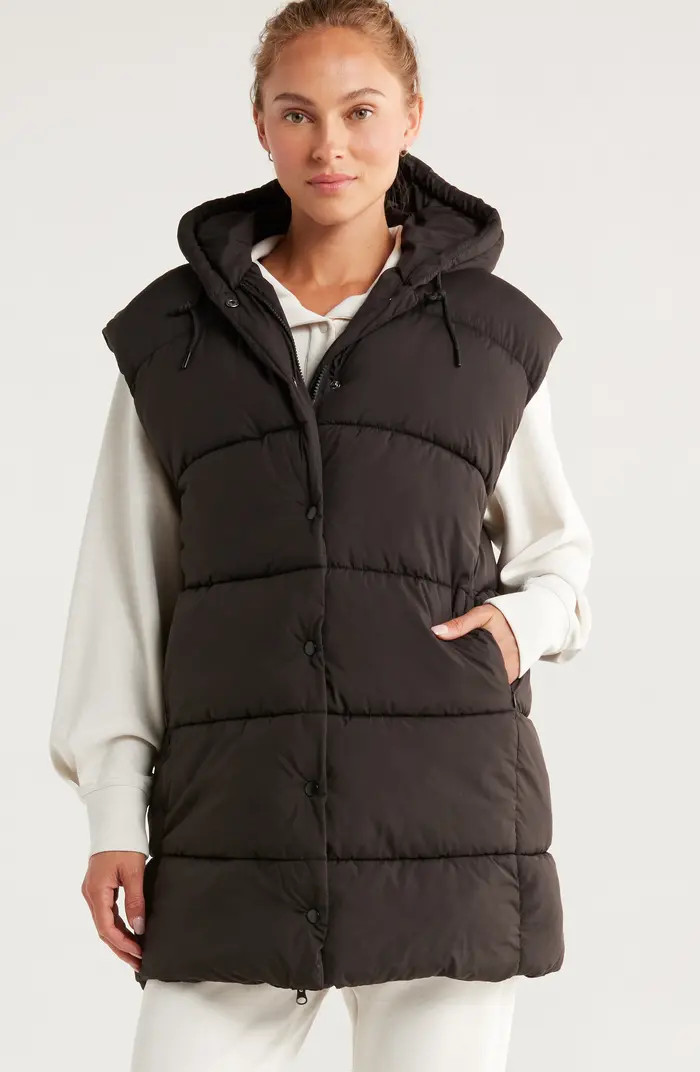 Zella Longline Hooded Puffer Vest | Nordstrom | Nordstrom