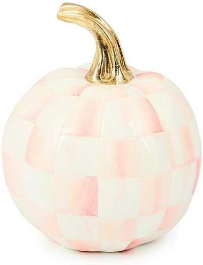 MACKENZIE-CHILDS Mini Pumpkin, Resin Halloween Home Decor, Pink-and-White Rosy Check | Amazon (US)