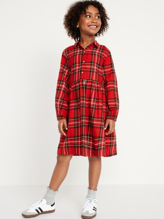Matching Long-Sleeve Button-Front Plaid Dress for Girls | Old Navy (CA)