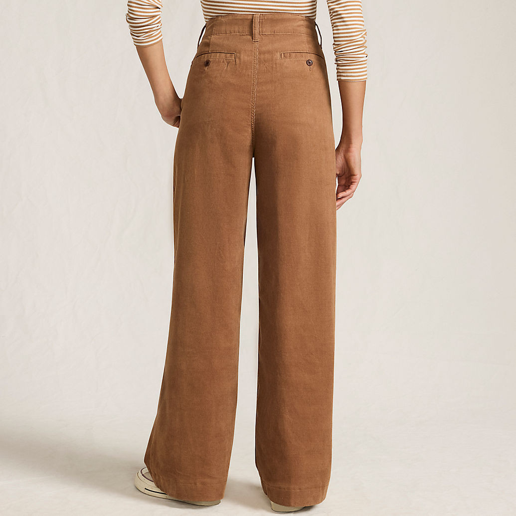 Women's Corduroy High Rise Wide Leg Top Stitch Trousers | Lands' End (US)
