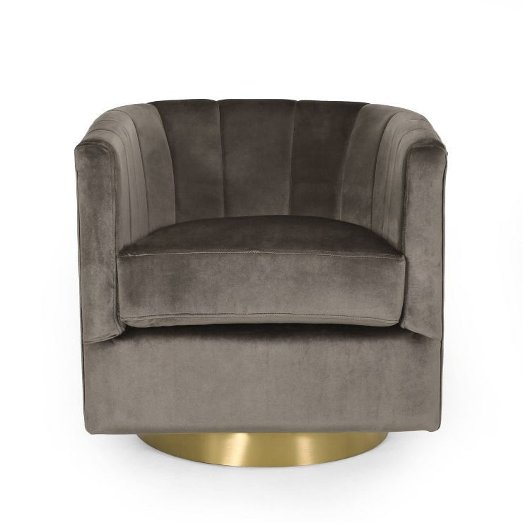 Conrail Modern Glam Channel Stitch Velvet Swivel Club Chair Gray/Copper - Christopher Knight Home | Target