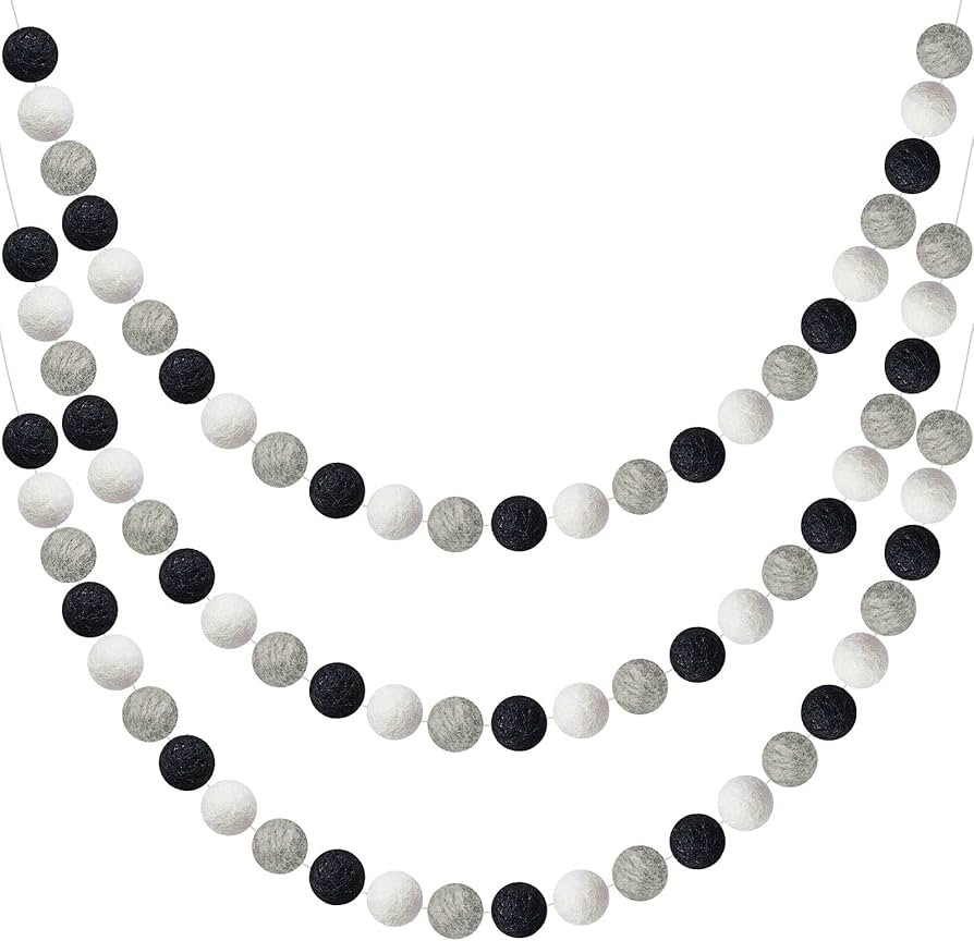 3-Piece Wool Felt Ball Pom Pom Garland - 6.56 Feet Long, 24 Balls for Winter, Christmas, Easter, ... | Amazon (US)
