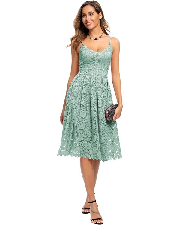 Atnlewhi Womens Spaghetti Strap V Neck Sleeveless A Line Lace Dresses for Evening Cocktail Formal... | Amazon (US)