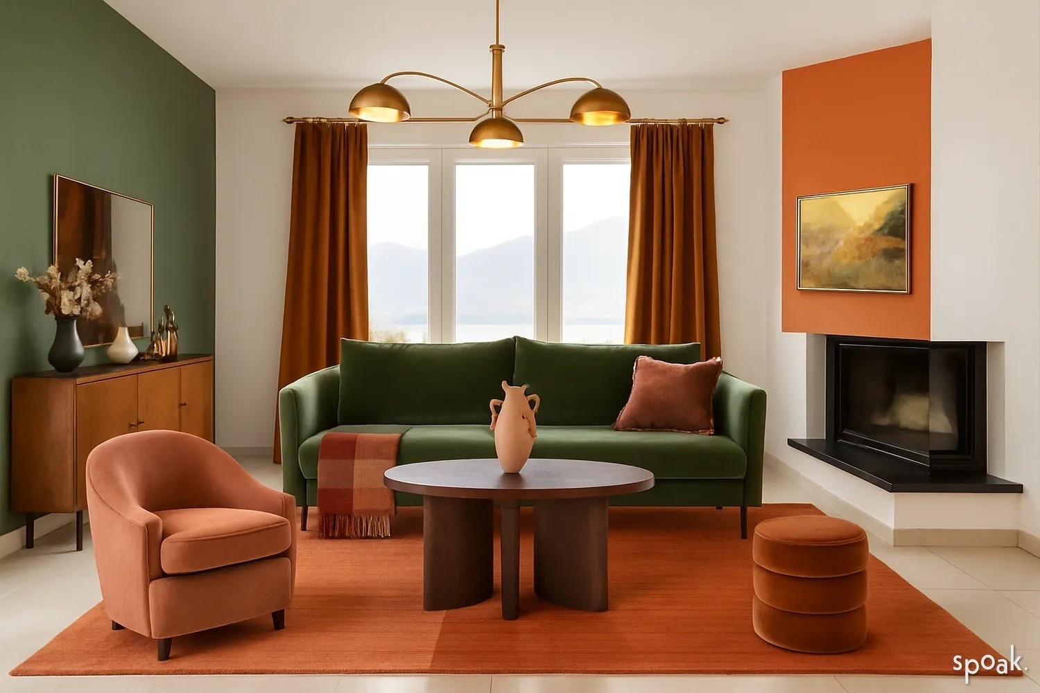 Colorful living room design. Beautiful green velvet sofa, brass pendant, wood coffee table, velvet accent chair, velvet blackout curtains, affordable wall art, storage ottoman. #homedecor #falltrends

#LTKHome #LTKStyleTip #LTKSeasonal