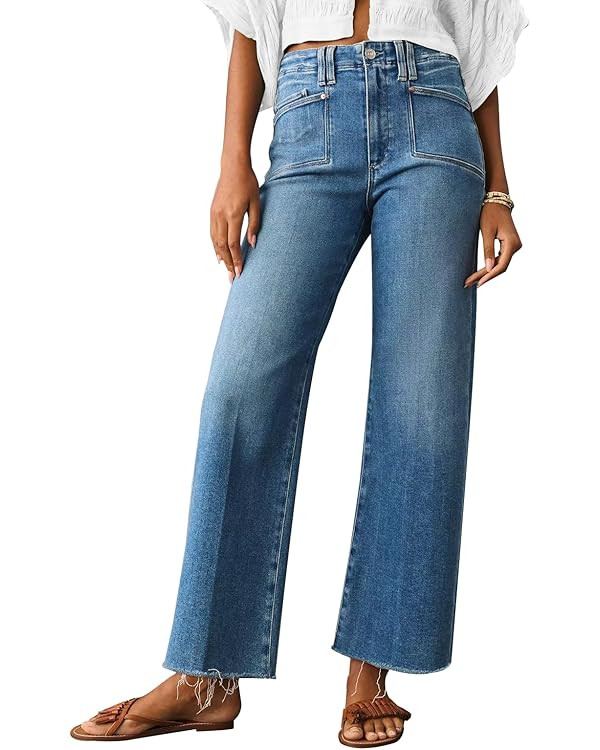 KUNMI Jeans for Women Wide Leg Baggy High Waist Boyfriends Straight Leg Stretchy Denim Pants Tren... | Amazon (US)