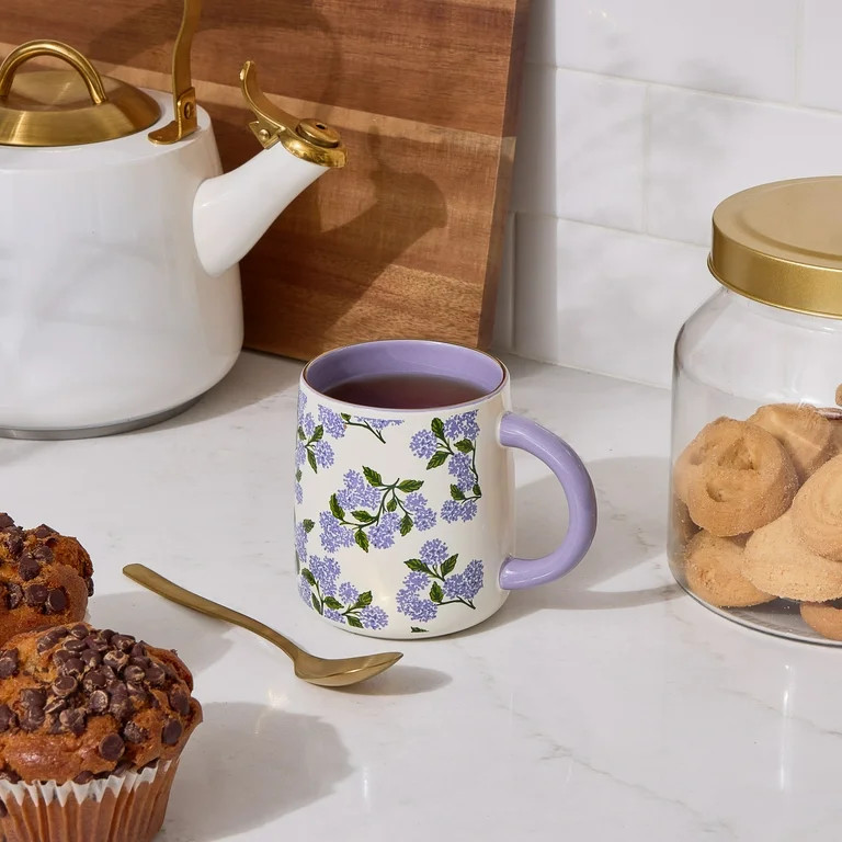 Thyme & Table 14.5 fl oz Purple Hydrangeas Stoneware Mug, Set of 2 | Walmart (US)