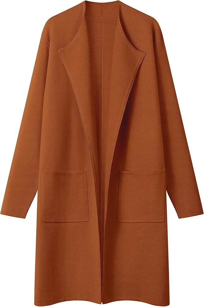 MEROKEETY Women's Long Sleeve Lapel Open Front Cardigan Coat Casual Knit Sweater with Pockets | Amazon (US)