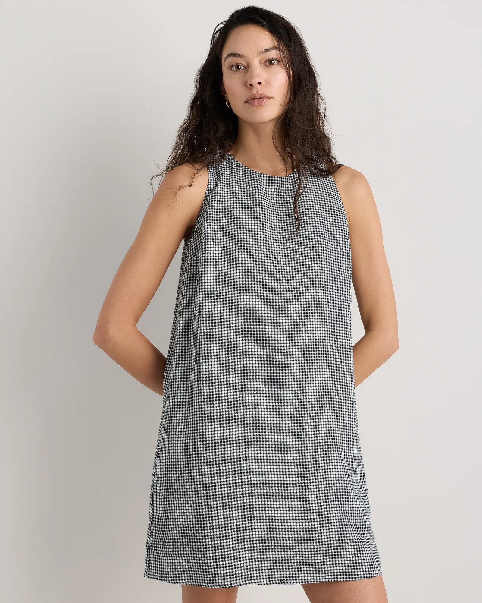 100% European Linen Tank Mini Dress in Classic Mini Gingham | Quince