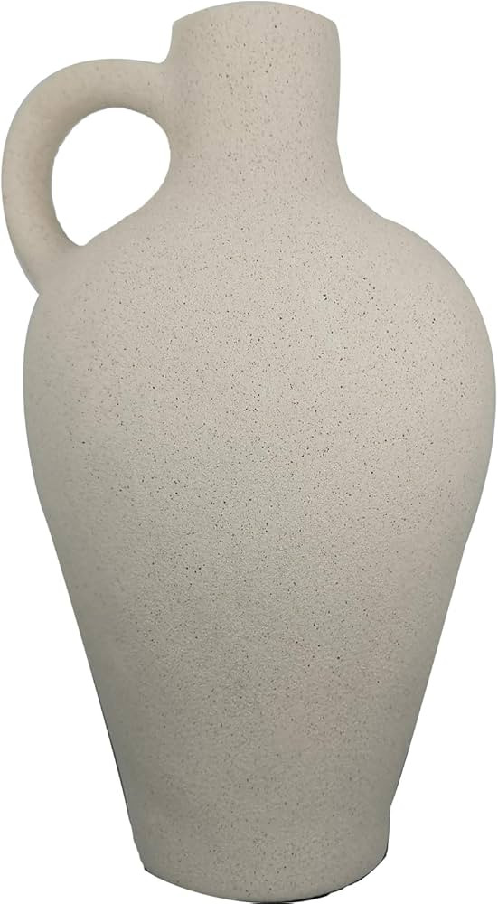 V Viatanst Antique Ceramic Rustic Farmhouse Vase, 10 inch Decorative White Vase with Handle, Fros... | Amazon (US)