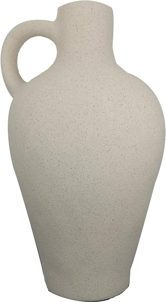 V Viatanst Antique Ceramic Rustic Farmhouse Vase, 10 inch Decorative White Vase with Handle, Frosted | Amazon (US)