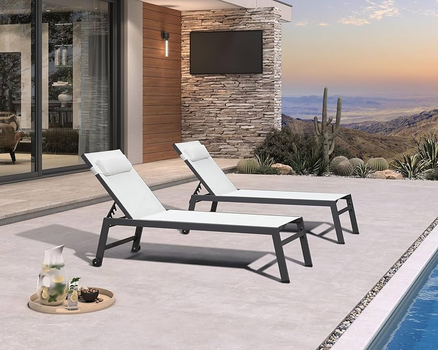 PURPLE LEAF Outdoor Oversized Lounge Chair Set of 3 Patio Chaise Pool Lounger Aluminum Frame with... | Amazon (US)