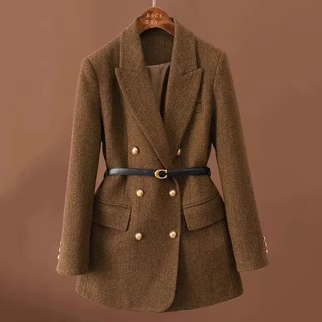 Viene con cinturón, chaqueta de lana Vintage para mujer, Otoño e Invierno 20224, nuevo temperam... | Aliexpress EU