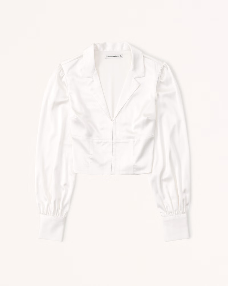 Long-Sleeve Satin Hook-and-Eye Shirt | Abercrombie & Fitch (US)