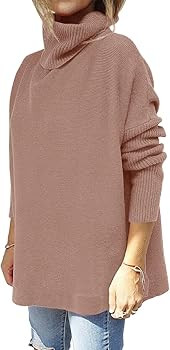 LILLUSORY Women's Turtleneck Oversized Sweaters 2022 Fall Long Batwing Sleeve Spilt Hem Tunic Pul... | Amazon (US)
