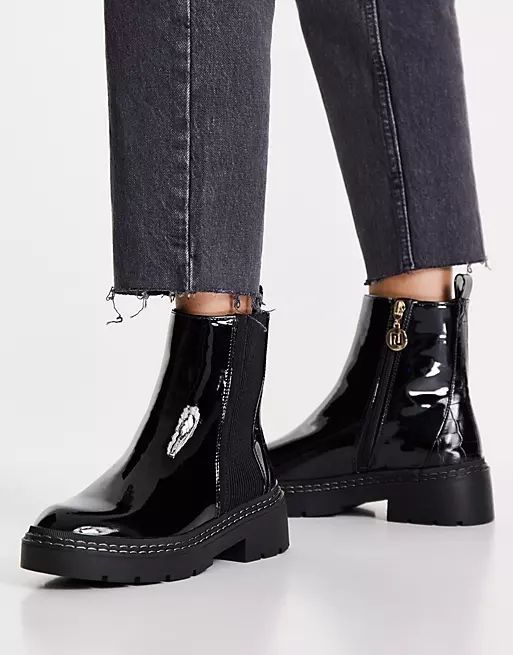River Island patent chunky chelsea boot in black | ASOS (Global)