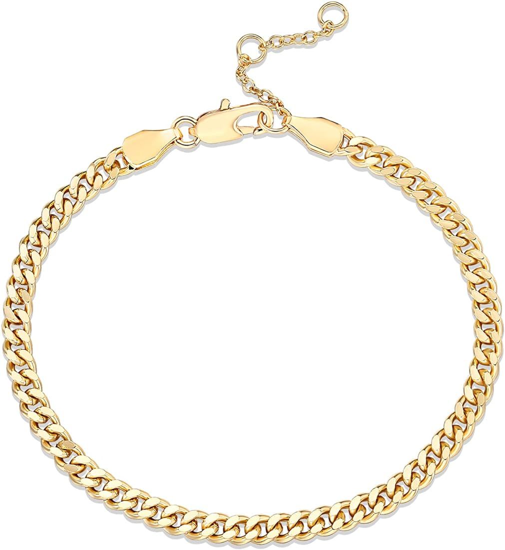 PAVOI 14K Gold Plated Paperclip/Curb/Figaro Chain Adjustable Bracelet for Women | Amazon (US)