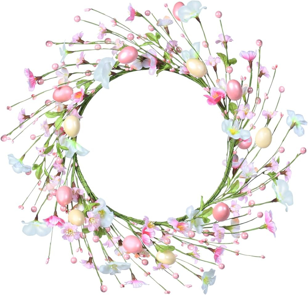 Super Holiday Easter Wreaths for Front Door, 15.7Inch Artificial Easter Pink Egg Flower Wreath Po... | Amazon (US)