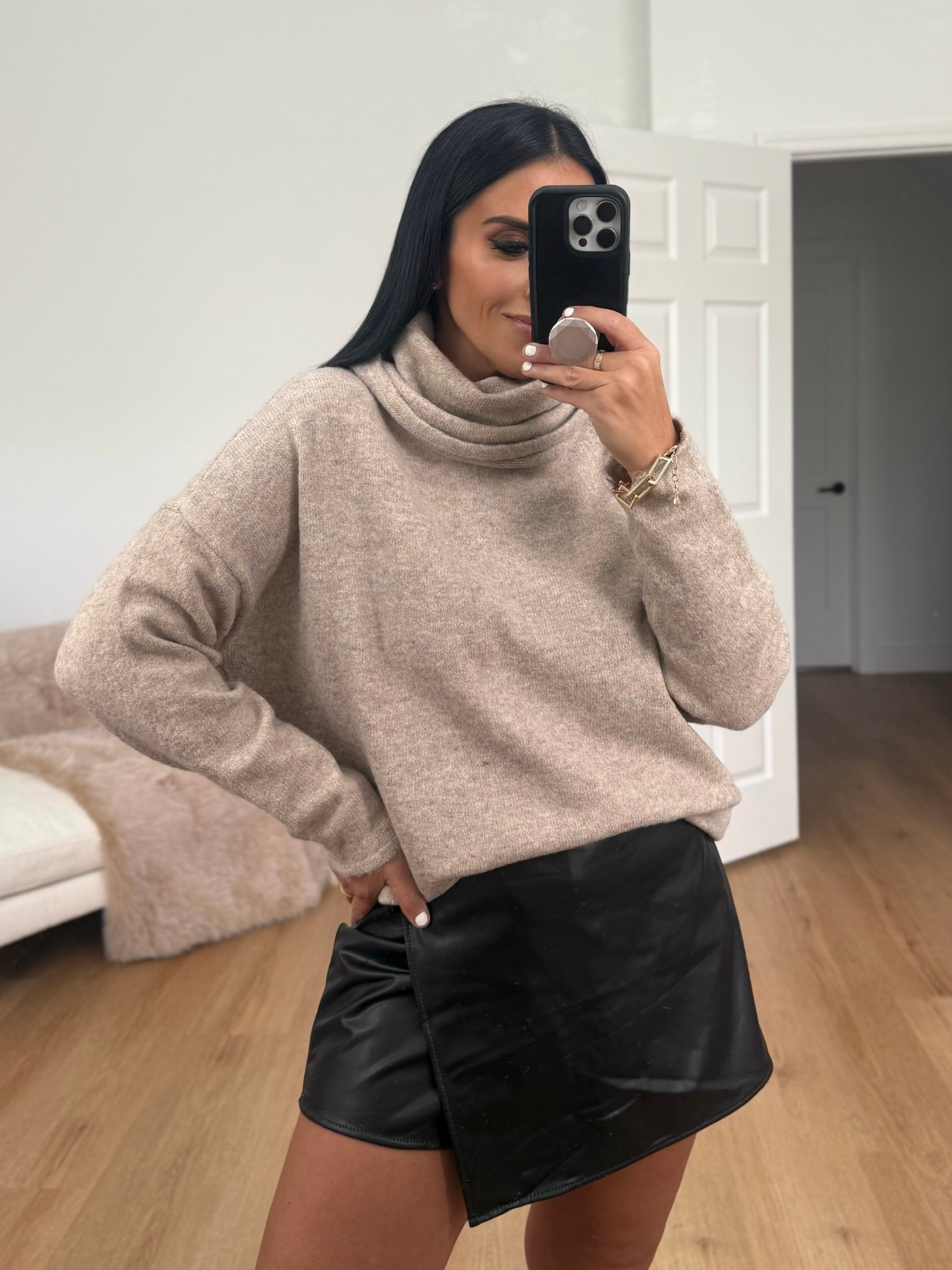 Madden NYC Women's Faux Leather Wrap Skort wearing size medium only $14. 