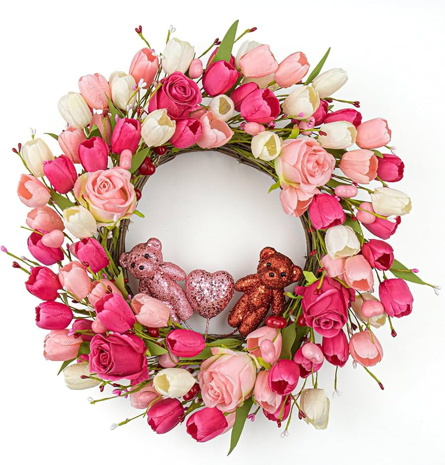 J'FLORU Valentines Day Decorations Romantic Valentines Day Gifts 22 Inch Valentine's Day Wreath w... | Amazon (US)