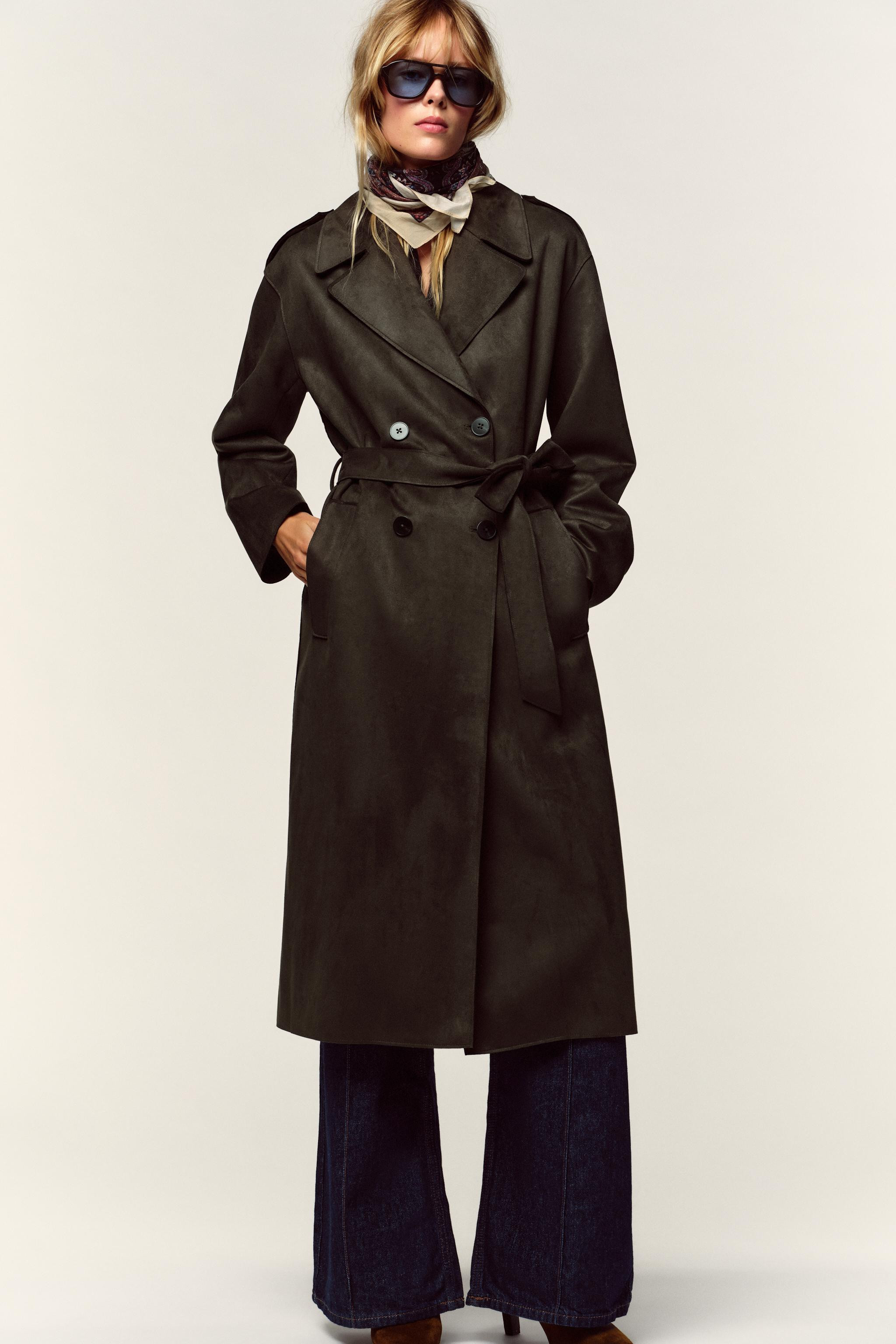 LONG FAUX SUEDE TRENCH COAT | Zara UK