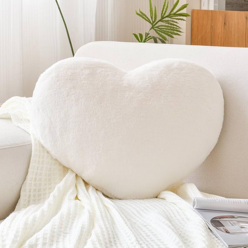 XVTRU Heart Pillow, Soft Ivory Heart Shaped Pillow, Cute Faux Rabbit Fur Room Decorative Throw Pi... | Amazon (US)