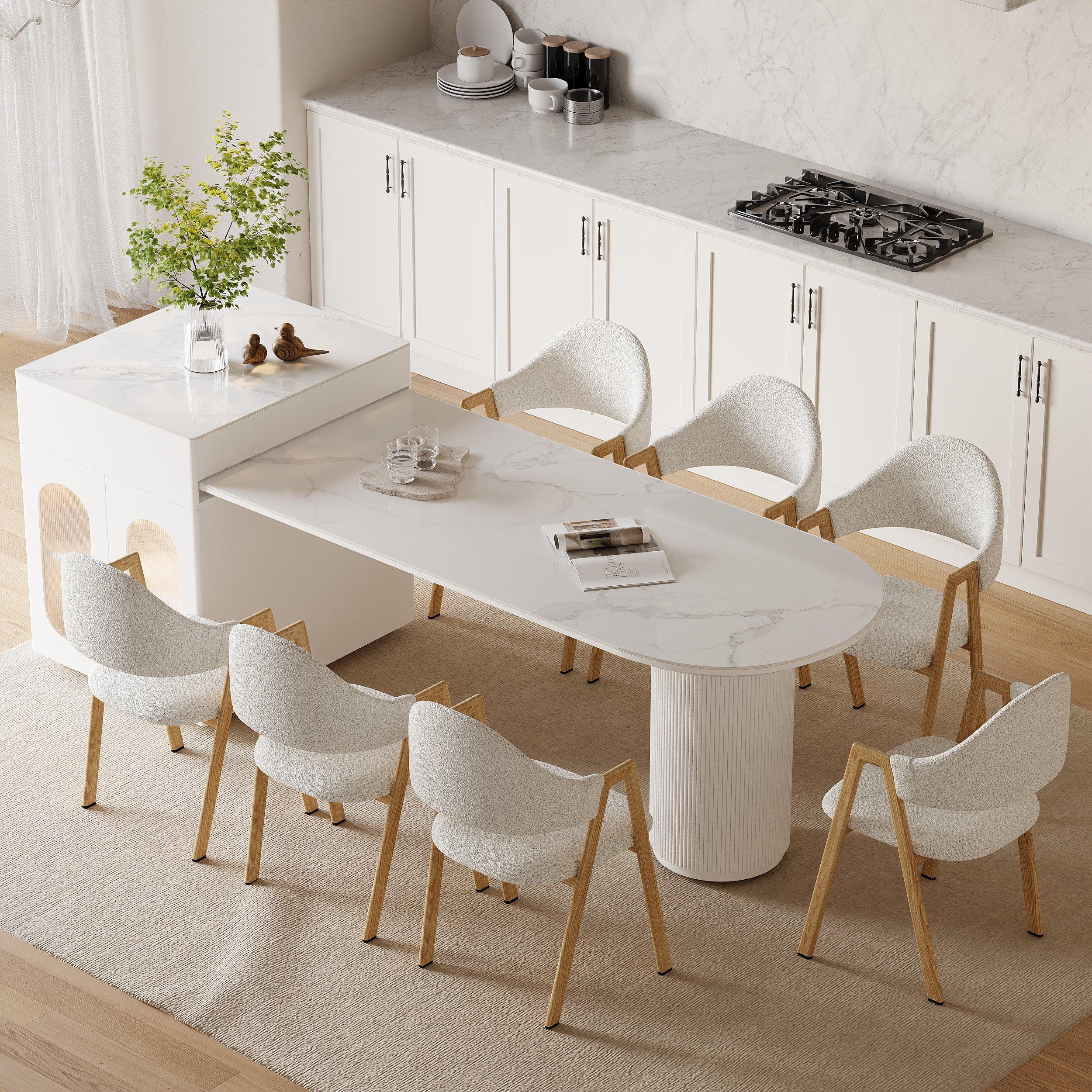 Expandable Kitchen Island with Marble-Pattern Sintered Stone Top 70.9"-82.7 | Homary