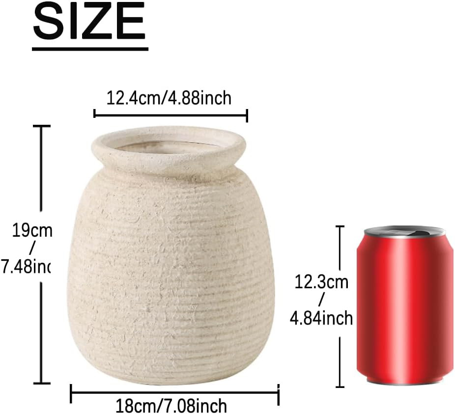 Ceramic Flower Vase, 7.48 Inch White Rustic Farmhouse Decorative Vase Pottery Wide-Mouth Vases fo... | Amazon (US)