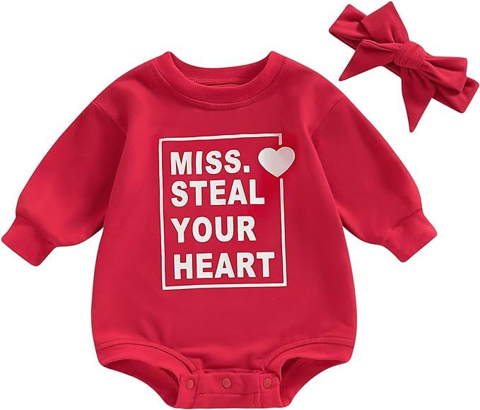 Kuriozud Newborn Baby Boy Girl Valentines Outfit Funny Letter Sweatshirt Romper Long Sleeve Shirt... | Amazon (US)